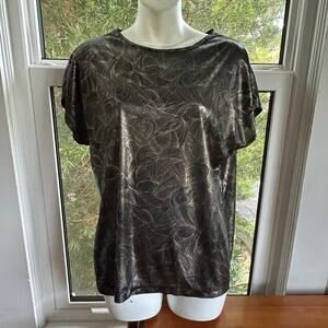 1980s Cherry Hill Metallic Silver Gold Vintage Abstract Blouse Size M